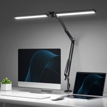 LED Desk Lamp for Home Office, 24W Swing Arm Double-Head Table Lamps, 3 Colors Lighting & Stepless Dimming Architect Reading Desk Light, Adjustable Eye-Caring Clamp Light for Study Relax Work