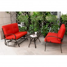 Cloud Mountain 3 Piece Cushioned Outdoor Furniture Garden Patio Conversation Set, Wrought Iron Coffee Table Loveseat Sofa 2 Chairs (Patio Conversation Set 4, Brick Red)