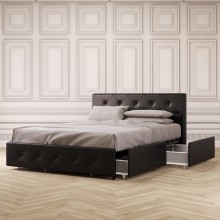 DHP Dean Upholstered Bed with Storage, Black Faux Leather, Queen