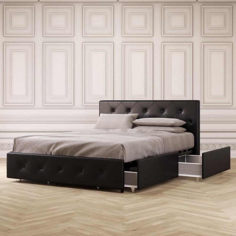 DHP Dean Upholstered Bed with Storage, Black Faux ...